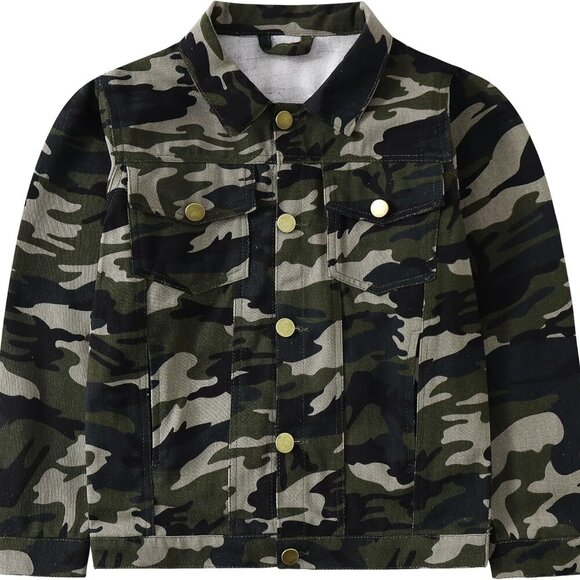 Girls Boys 7-8 Years Camo Denim Coat